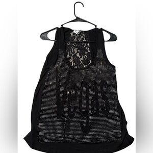 Las Vegas bling tank top size large like new lace detail on the back YMF USA LLC